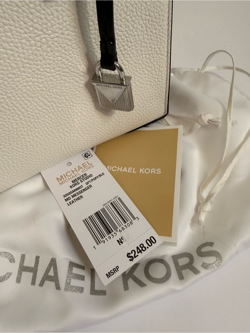 NWT Michael Kors Mercer Pebbled Leather Colorblock Satchel/Cross Body White Navy - Picture 5 of 13
